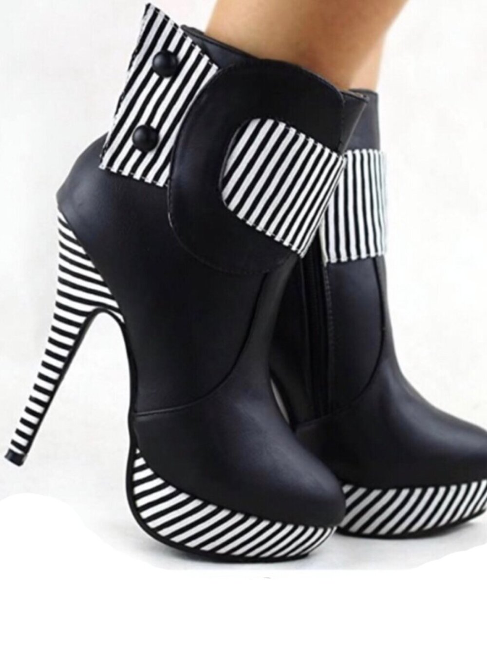 SHOW STORY MOULIN ROUGE STILETTO ANKLE BOOTS BLACK WHITE BARBIE GLAM NEW 39 8.5